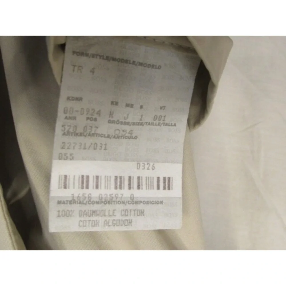 Hugo Boss Men's Beige 100% Cotton Solid Single Brest Trench Coat 44R